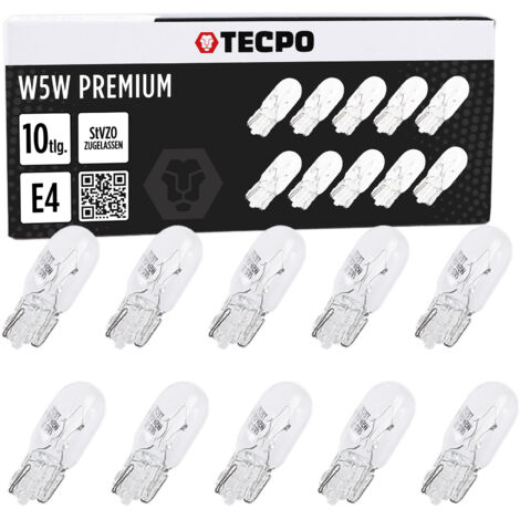 TECPO 10x Glassockel Birnen W5W 12V 5W, T10 W2.1x9,5d, E-Prüfzeichen, StVZO zugelassen, für viele Fahrzeuge mit T10 Fassung, robuste Qualität, Standlicht, Innenraumbeleuchtung, Kennzeichenbeleuchtung
