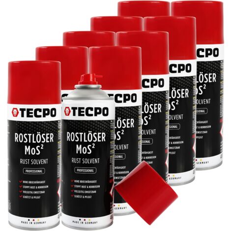 TECPO 10x Rostlöser MoS², 400ml Schmiermittel Rost Umwandler - Multifunktionsspray mit Korrosionsschutz und Kriechfähigkeit für oxidierte und verrostete Verbindungen