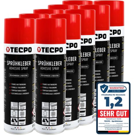 TECPO 10x Sprühkleber, 500ml Industriekleber, Kontaktkleber Alleskleber für Leder, Schaumstoff, Kunststoff, Metall, Papier, Gummi UVM.