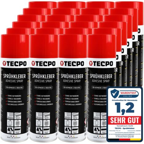 TECPO 24x Sprühkleber, 500ml Industriekleber, Kontaktkleber Alleskleber für Leder, Schaumstoff, Kunststoff, Metall, Papier, Gummi UVM.