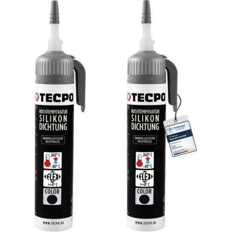 TECPO 2x Hochtemperatur Dichtstoff Dichtmasse, 200 ml Silikon Dichtung Dauerelastisch schwarz hitze- und wasserbeständig Silikondichtmasse