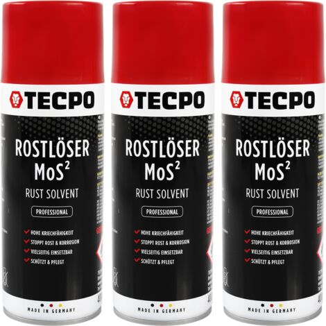 TECPO 3x Rostlöser MoS², 400ml Schmiermittel Rost Umwandler  Multifunktionsspray mit Korrosionsschutz und Kriechfähigkeit für oxidierte und verrostete Verbindungen