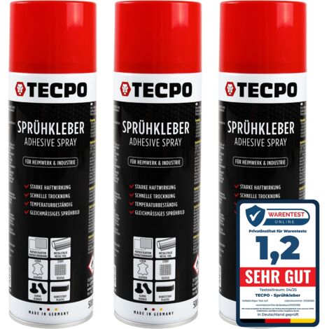 TECPO 3X Sprühkleber, 500ml Industriekleber, Kontaktkleber Alleskleber für Leder, Schaumstoff, Kunststoff, Metall, Papier, Gummi UVM.