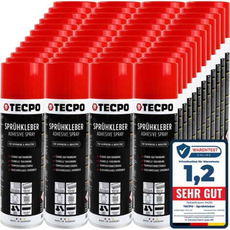 TECPO 48x Sprühkleber, 500ml Industriekleber, Kontaktkleber Alleskleber für Leder, Schaumstoff, Kunststoff, Metall, Papier, Gummi UVM.