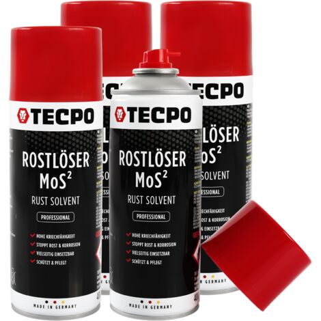 TECPO 4x Rostlöser MoS², 400ml Schmiermittel Rost Umwandler Multifunktionsspray mit Korrosionsschutz und Kriechfähigkeit für oxidierte und verrostete Verbindungen