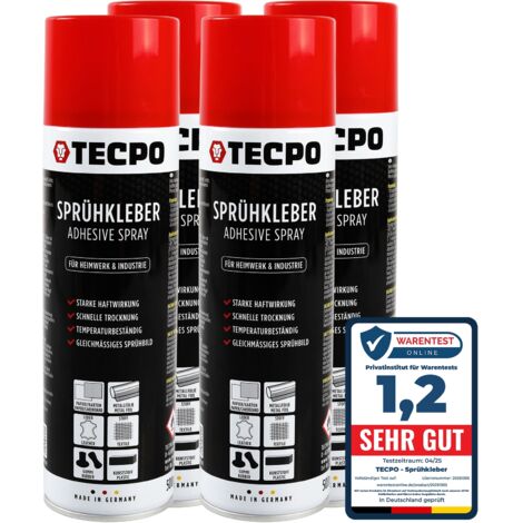 TECPO 4X Sprühkleber, 500ml Industriekleber, Kontaktkleber Alleskleber für Leder, Schaumstoff, Kunststoff, Metall, Papier, Gummi UVM.