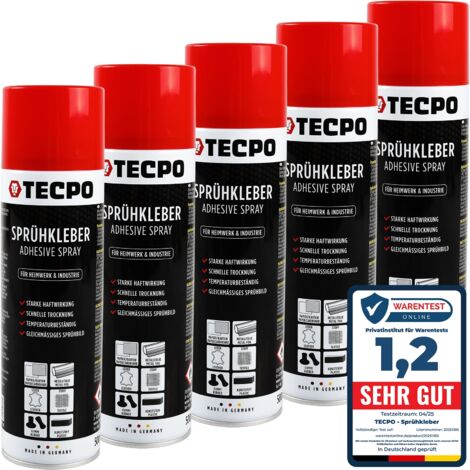 TECPO 5X Sprühkleber, 500ml Industriekleber, Kontaktkleber Alleskleber für Leder, Schaumstoff, Kunststoff, Metall, Papier, Gummi UVM.