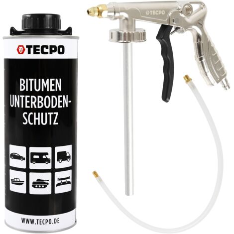 TECPO Bitumen Unterbodenschutz 1 Liter schwarz Steinschlagschutz UBS Autolack Rostmittel Korrosionsschutz mit Anti-Dröhn-Wirkung in Saugdose + Sprühdose