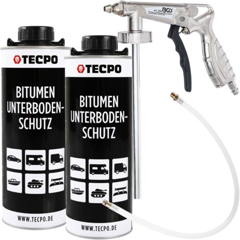 TECPO Bitumen Unterbodenschutz 2x Liter schwarz Steinschlagschutz UBS Autolack Rostmittel Korrosionsschutz mit Anti-Dröhn-Wirkung in Saugdose + BGS Sprühpistole