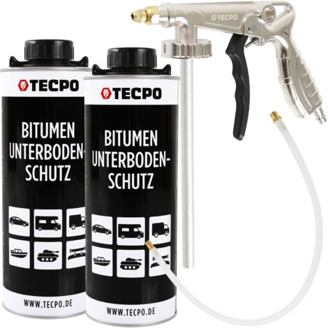 TECPO Bitumen Unterbodenschutz 2x Liter schwarz Steinschlagschutz UBS Autolack Rostmittel Korrosionsschutz mit Anti-Dröhn-Wirkung in Saugdose + Sprühpistole