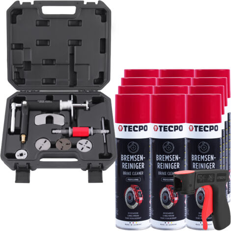 TECPO Bremsenreiniger 12x 500ml Universal 360° Ventil Power Brake Cleaner Acetonfrei + Bremskolbenrücksteller + Pistolengriff