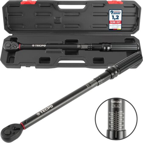TECPO Drehmomentschlüssel 1/2" Werkstatt-Profi 20-200 Nm, Hebel-Umschaltknarre Klicksignal, Schiebearretierung zur Fixierung, kalibriert mit ±4% Genauigkeit, 545 mm lang, Kiloschlüssel, KFZ Schlüssel