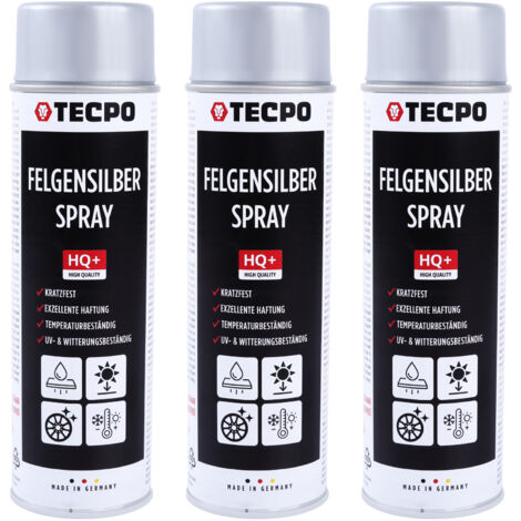 TECPO Felgensilber-Spray, 3x 500ml Felgensilber Spray schnell trockend Felgenlack auf Acrylbasis für Reparatur von Stahl und Leichtmetall