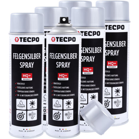 TECPO Felgensilber-Spray, 6x 500ml Felgensilber Spray schnell trockend Felgenlack auf Acrylbasis für Reparatur von Stahl und Leichtmetall