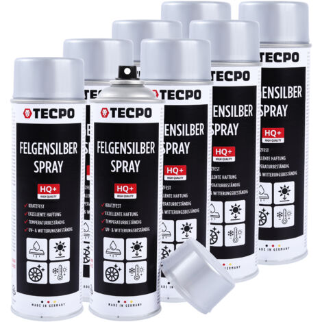TECPO Felgensilber-Spray, 8x 500ml Felgensilber Spray schnell trockend Felgenlack auf Acrylbasis für Reparatur von Stahl und Leichtmetall