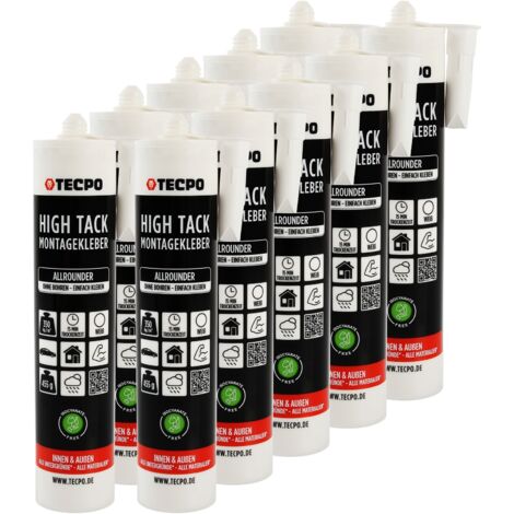 TECPO High Tack Montagekleber, 10x 455g zum Kleben, Dichten und Montieren Baukleber für Innen-und Außenbereich MS-Polymer Baukleber mit starker Anfangshaftung für Bauteile Kleben statt Bohren