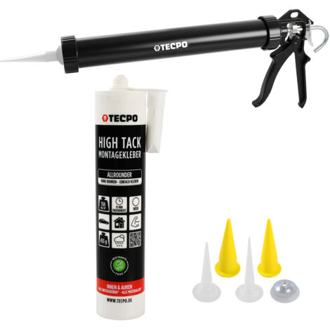 TECPO High Tack Montagekleber, 1x 455g zum Kleben, Dichten und Montieren Baukleber für Innen-und Außenbereich mit Aluminium-Kartuschenpresse
