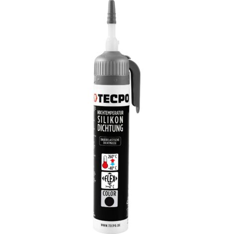TECPO Hochtemperatur Dichtstoff Dichtmasse, 6x 200 ml Silikon Dichtung dauerelastisch Schwarz hitze- und wasserbeständig Silikondichtmasse