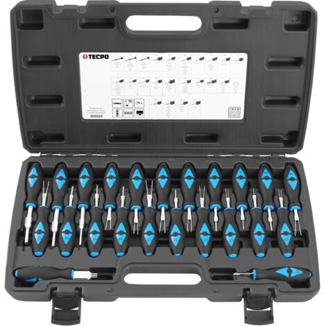 TECPO ISO Stecker Auspinnwerkzeug Set 23-teilig Auto KFZ Stecker Elektrik Entriegelungswerkzeug Terminal Entfernung von Steckverbinder, Kabelsteckern und Steckerkontakte Entriegelungs-Satz