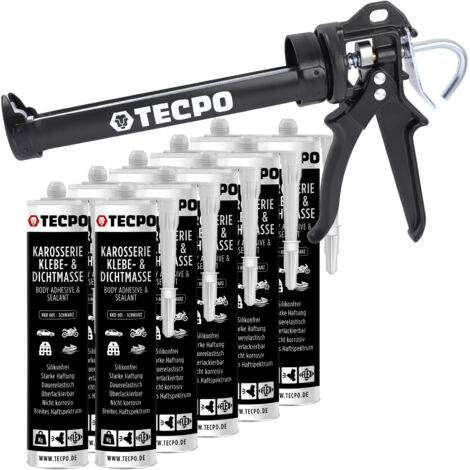 TECPO Karosseriekleber 10x370g Karosserie Kleber und Dichtmasse Klebstoff Dichtmittel silikonfrei dauerelastisch überlackierbar + Profi Kartuschenpresse
