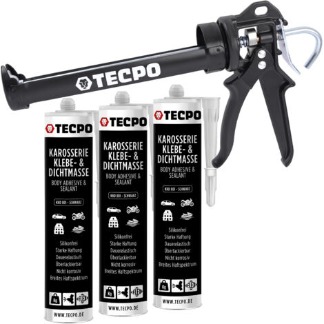 TECPO Karosseriekleber 3x370g Karosserie Kleber und Dichtmasse Klebstoff Dichtmittel silikonfrei dauerelastisch überlackierbar + Profi Kartuschenpresse