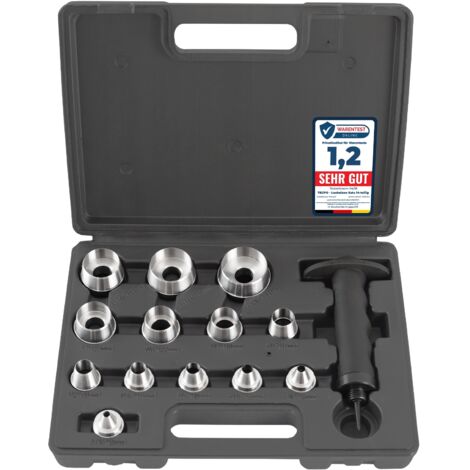 TECPO Locheisen Satz 14-teilig, Loch Stanzen 5-35mm Durchmesser Lochstanzer Henkellocheisen Werkzeug Set -Locheisenhalter mit ergonomischem Griff