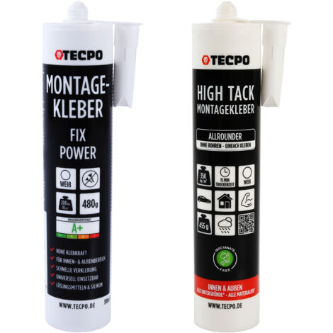 TECPO Montagekleber Fix Power, 480g Universal Baukleber Kartuschen Kraftkleber mit High Tack Montagekleber zum Kleben, Dichten und Montieren Baukleber