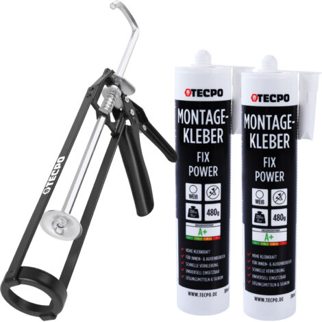 TECPO Montagekleber Fix Power, 480g Universal Baukleber Kartuschen Kraftkleber mit Skelett-Kartuschenpresse