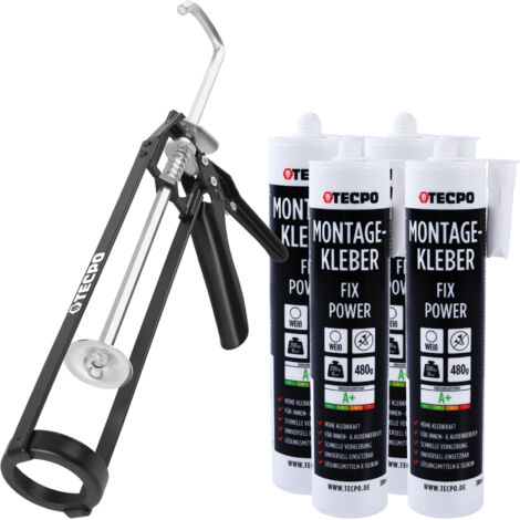 TECPO Montagekleber Fix Power 4x480g Universal Baukleber Kartuschen Kraftkleber mit Skelett-Kartuschenpresse