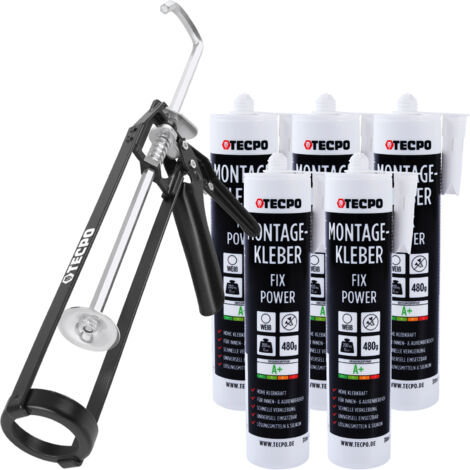 TECPO Montagekleber Fix Power 5x480g Universal Baukleber Kartuschen Kraftkleber mit Skelett-Kartuschenpresse