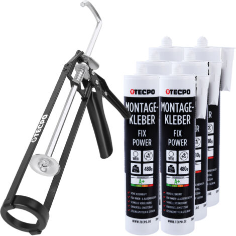TECPO Montagekleber Fix Power 6x480g Universal Baukleber Kartuschen Kraftkleber mit Skelett-Kartuschenpresse