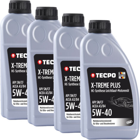 TECPO Motoröl 5W40 Öl X-TREME Plus Öl, 4 Liter 5W-40 Gebinde HC-Synthese für Diesel-und Benzinmotoren entspricht API SN/CF / ACEA A3/B4 / 502/505 / 226.3/226.5 / Longlife 01/98