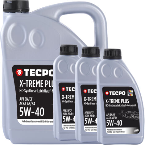 TECPO Motoröl 5W40 Öl X-TREME Plus Öl, 8 Liter 5W-40 Gebinde HC-Synthese für Diesel-und Benzinmotoren entspricht API SN/CF / ACEA A3/B4 / 502/505 / 226.3/226.5 / Longlife 01/98