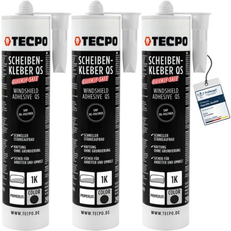 TECPO Scheibenkleber Quickly-Safe 3x 290ml MS-Polymer primerlos mit Kleb- und Dichtstoff-Technologie Scheibenklebstoff
