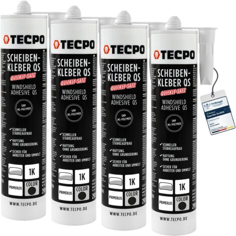 TECPO Scheibenkleber Quickly-Safe 4x 290ml MS-Polymer primerlos mit Kleb- und Dichtstoff-Technologie Scheibenklebstoff