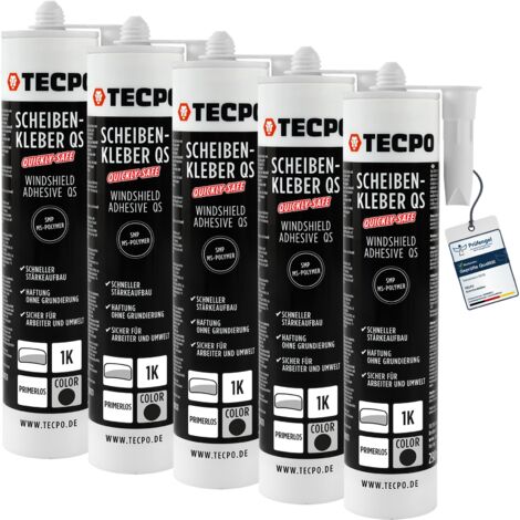 TECPO Scheibenkleber Quickly-Safe 5x 290ml MS-Polymer primerlos mit Kleb- und Dichtstoff-Technologie Scheibenklebstoff