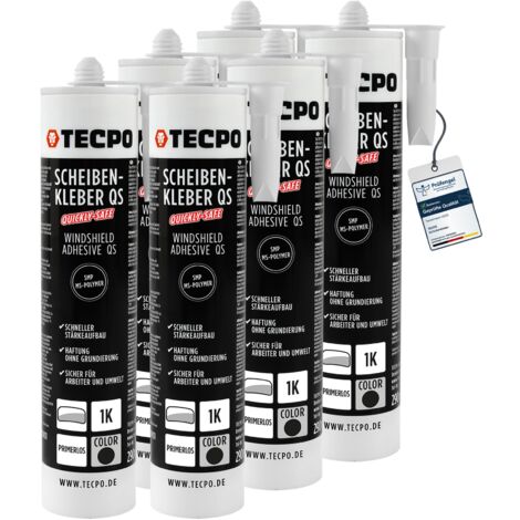 TECPO Scheibenkleber Quickly-Safe 6x 290ml MS-Polymer primerlos mit Kleb- und Dichtstoff-Technologie Scheibenklebstoff