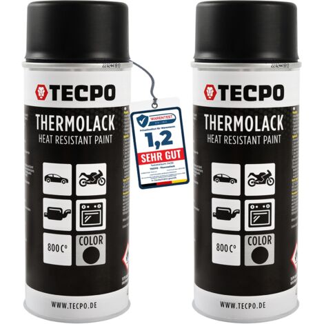 TECPO Thermolack Spray Dose 2x 400ml Auspufflack Autolack Ofenlack Bremssattellack hitzebeständig bis 800°C schnell trocknend Auto Lackspray Schwarz Matt schützt Motor und Auspuff vor Rost (2er-Pack)