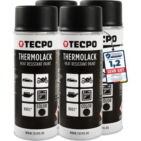 TECPO Thermolack Spray Dose 4x 400ml Auspufflack Autolack Ofenlack Bremssattellack hitzebeständig bis 800°C schnell trocknend Auto Lackspray Schwarz Matt schützt Motor und Auspuff vor Rost (4er-Pack)