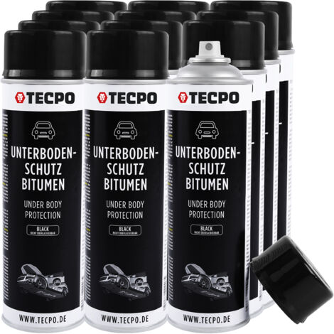 TECPO Unterbodenschutz Bitumen 12x 500ml schwarz Steinschlagschutz UBS Versieglung Spray Schutz vor Steinschlag, Rost, Chemikalien mit Anti-Dröhn-Wirkung