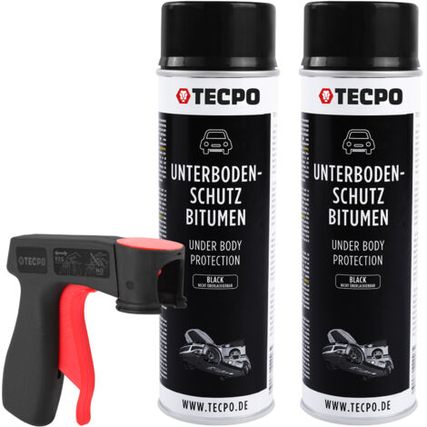 TECPO Unterbodenschutz Bitumen 3x 500ml schwarz Steinschlagschutz UBS Versieglung Spray Schutz vor Steinschlag, Rost, Chemikalien mit Anti-Dröhn-Wirkung + Pistolengriff