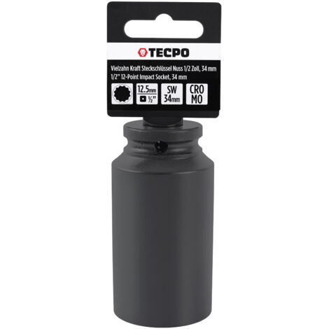 TECPO Vielzahn Kraft Steckschlüssel Nuss (12,5mm) 1/2" Zoll SW 34mm Schlagschrauber Stecknuss