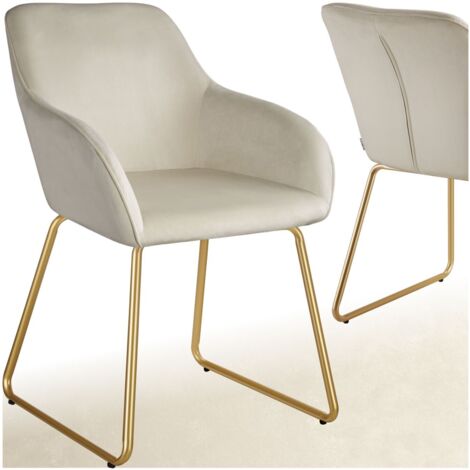 Tectake – Chaise de salle à manger en velours crème – Rembourrage moelleux – Accoudoirs intégrés – Dimensions 57x61x85,5 cm – Charge 120 kg