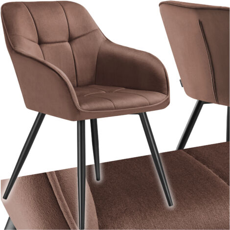 Tectake – Chaise rembourrée en velours matelassé – Dossier continu brun/noir – Confort d’assise supérieur – Pieds en acier antidérapants