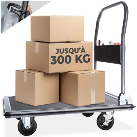 Tectake – Chariot d'atelier pliable 90x61cm – Charge maximale 300 kg – Surface antidérapante – Roues pivotantes avec frein – Pour entrepôts et déménagements