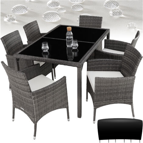 Tectake – Ensemble table et chaises de jardin 6 places – Structure en acier – Housse de protection incluse – Coussins imperméables en polyester