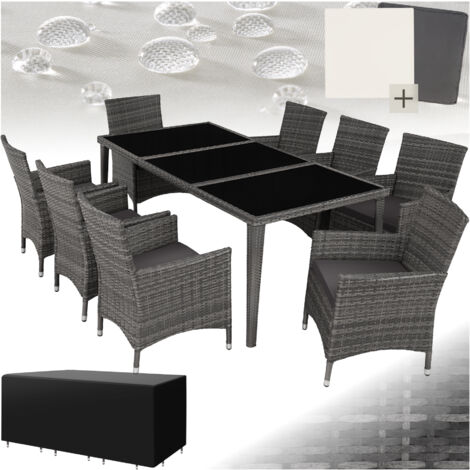 Tectake – Ensemble table et chaises de jardin 8 places – Cadre aluminium léger – Housses interchangeables – Résistant aux intempéries et UV