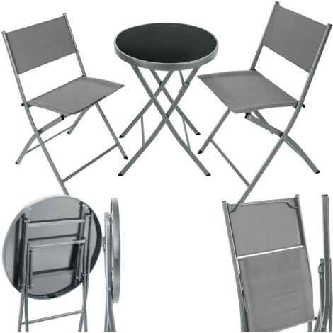 Tectake – Ensemble table et chaises de jardin pliantes – Acier et textilène noir – 2 places – Dimensions table 60x60cm – Pour petits espaces