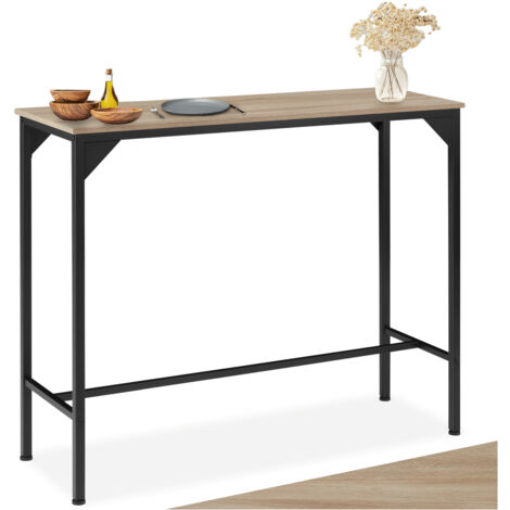 Tectake – Table de bar étroite industrielle 120 x 40 x 100,5 cm – Plateau MDF bois clair – Support acier robuste – Pieds réglables pour stabilité