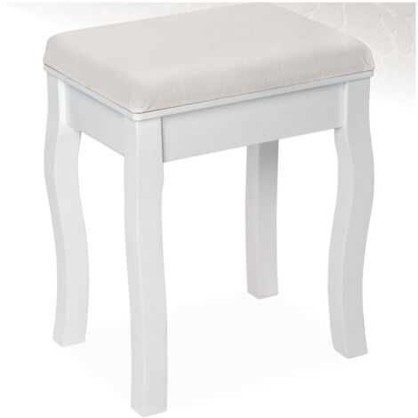 Tectake – Tabouret en bois massif pour coiffeuse – Coussin rembourré 4,8 cm – Dimensions 40x30x51 cm – Peinture blanche élégante